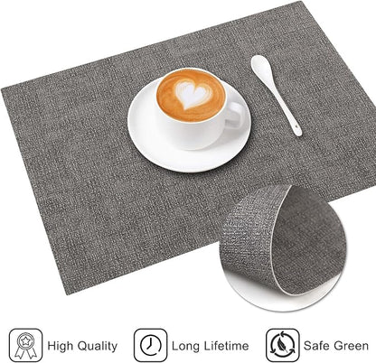 Leather Heat Resistant Placemats Set of 6 Waterproof Wipeable Washable PU Table Mats,Easy to Clean Anti-Slip Place Mats (Smokey Grey, 6)
