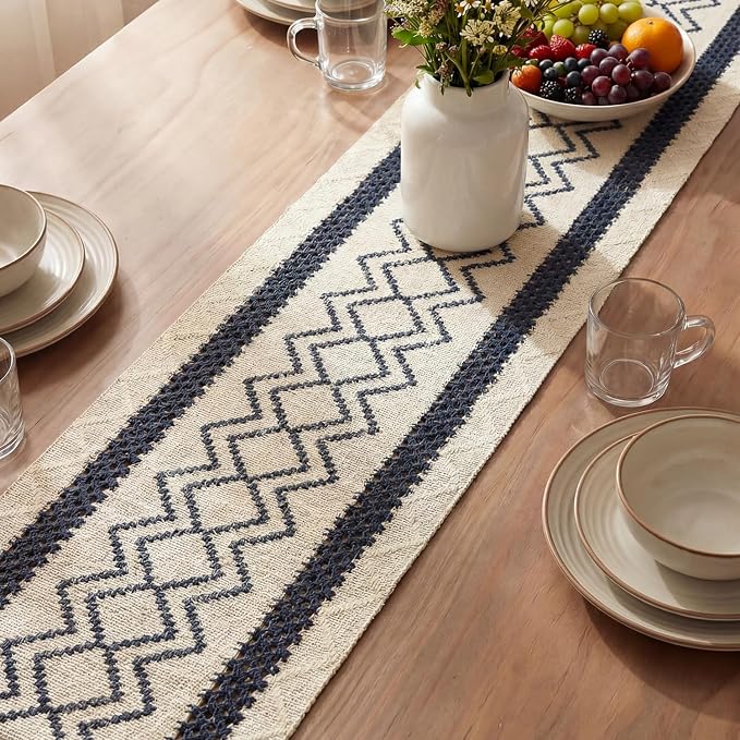 Artoid Mode Dark Blue Stripe Diamond Woven Table Runner 12x48 Inch | Holiday - Image 3