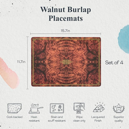 Pimpernel Walnut Burlap Set of 4 Placemats – Cork-Backed Rectangular Boards - Image 2