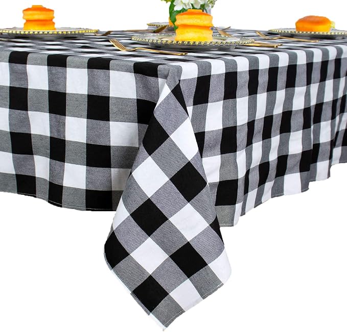 ShinyBeauty Checked Tablecloth Rectangle 54x80-Inch Black and White Buffalo by ShinyBeauty