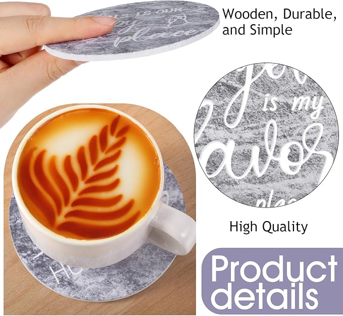 Queekay Coasters Set of 6 House Warming Gifts New Home Wooden Farmhouse Drink - Image 3