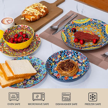 24 Pieces Dinnerware Sets, Ceramic Plates and Bowls Set, Microwave and - Image 4