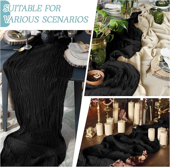 6 Pack Black Cheesecloth Table Runner 17x108 Inch Semi Sheer Boho Gauze Cheese - Image 3