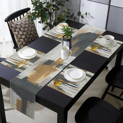 Emvency Table Runner and Placemats Set of 6, Abstract Vintage Gray | Brown Art - Image 4