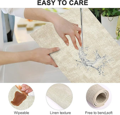 Leather Heat Resistant Placemats Set of 6 Waterproof Wipeable Washable PU Table Mats,Easy to Clean Anti-Slip Place Mats (Beige, 6)