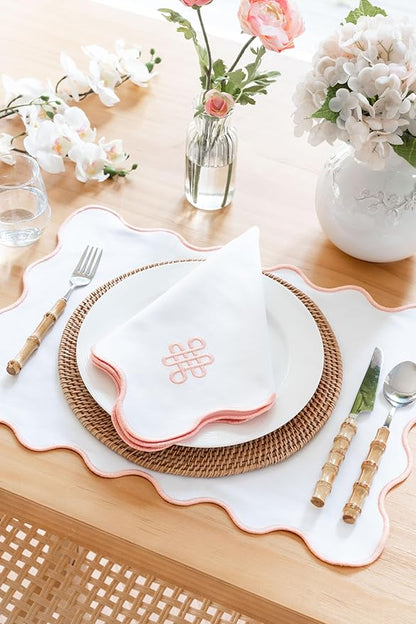 Hofdeco Premium Coastal Patio Indoor Outdoor Placemat Set of 4, 14"x19" Double-Layered, Waterproof Cloth Placemat for Kitchen or Dining Table. Blush Pink Embroidered Solid A