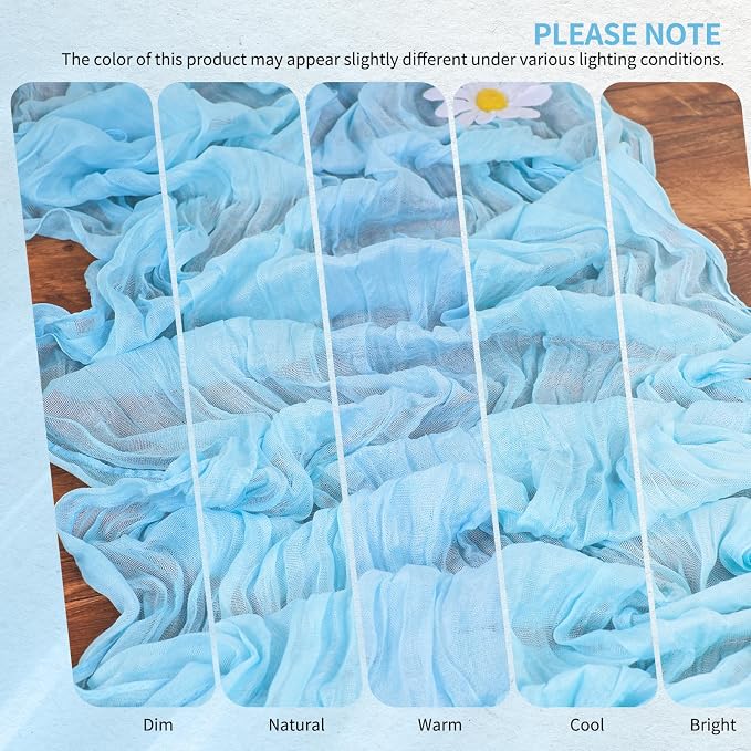 Showgeous 2 Pack Baby Blue Cheesecloth Table Runners Boho Wedding Decor | - Image 7