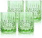 BELLAFORTE Shatterproof Tritan Plastic Short Tumbler, Set of 4, 13oz - Myrtle Beach Unbreakable Crystal Cut Old Fashioned Drinking Glasses for Whiskey - BPA Free - Dishwasher Safe - Green
