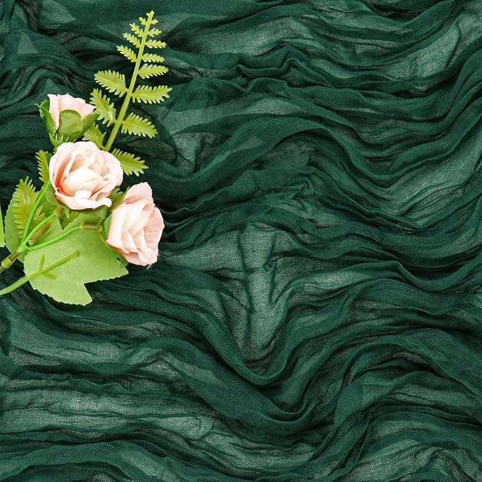 6 Pieces Dark Green 10FT Cheesecloth Table Runner Boho Gauze Fabric Table - Image 5