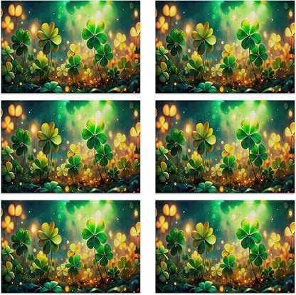 St Patrick's Day Green Grass Placemats Set of 6, Linen Washable for Christmas, Thanksgiving, Party, and Daily Dining, Decorative Table Mats for 4-6 Person Table