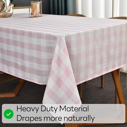 Gingham Table Cloth for Rectangle Tables Pink Checkered Plaid Tablecloth Heavy Duty Cotton Blend Washable & Wrinkle Table Cover for Outdoor Kitchen Dining Picnic Camping (52x86 Inch)