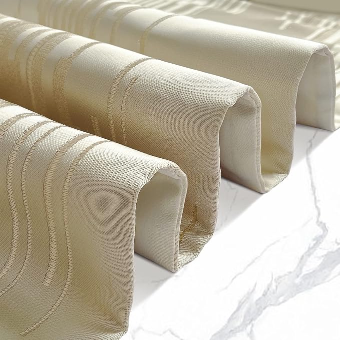 Luxury Beige Table Runner 72 Inches Long, Modern Geometric, Elegant Tassels | - Image 3