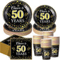 Pickmesh 250 Pcs 50th Birthday Disposable Tableware Set Black and Gold Cheers to 50 Years Disposable Paper Plates Napkins and Cups for 50th Birthday Wedding Anniversary Supplies Decorations