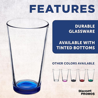 DISCOUNT PROMOS Beer Pint Glasses 16 oz. Set of 10, Bulk Pack - Heavy Duty Glassware for Restaurant, Thick Base and Walls, Stackable - Blue