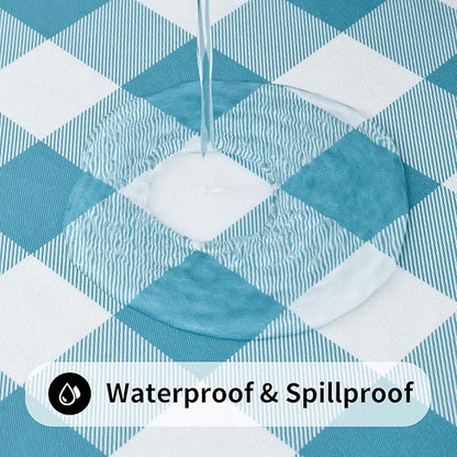 Smiry Rectangle Picnic Table Cloth, Elastic Waterproof Fitted Vinyl Tablecloths, Flannel Backed Buffalo Plaid Table Covers for Dining, Camping, Outdoor (White and Aqua, 36" x 72")