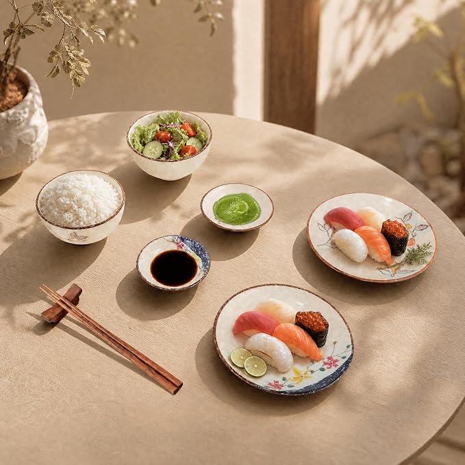 6 Inch Japanese Retro Dinner Plates Set of 6 | Ceramic Hand-painted Serving - Image 6