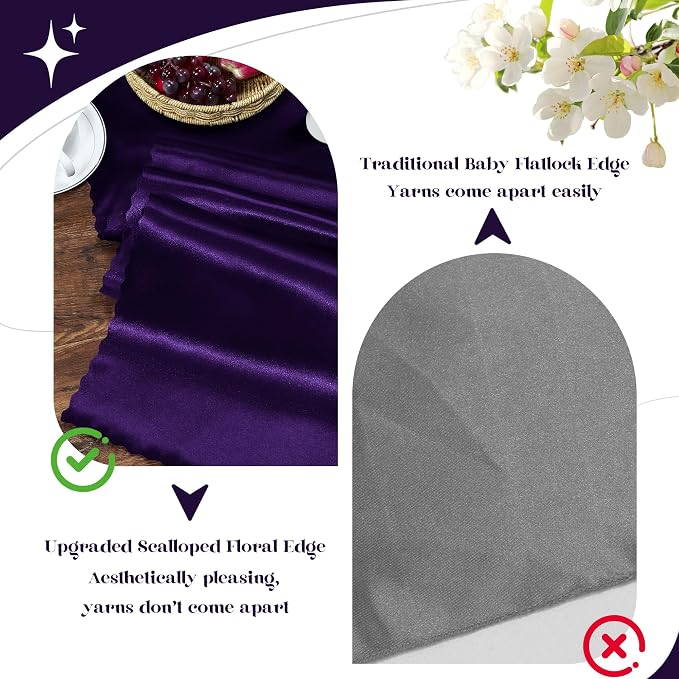 VACVELT Purple Satin Table Runners, 12x72 Inch, 12 Pack, Scalloped Edge | Silky - Image 7