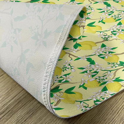 Ambesonne Lemons Place Mats Set of 4, Blooming Lemon Flowers on Tree Branches with Buds and Ripe Fruits, Washable Fabric Placemats for Dining Table, Standard Size, Yellow Fern