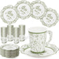FillTouch 100 Sets Green Floral Paper Tea Cups and Saucers Disposable Paper Tea by FillTouch