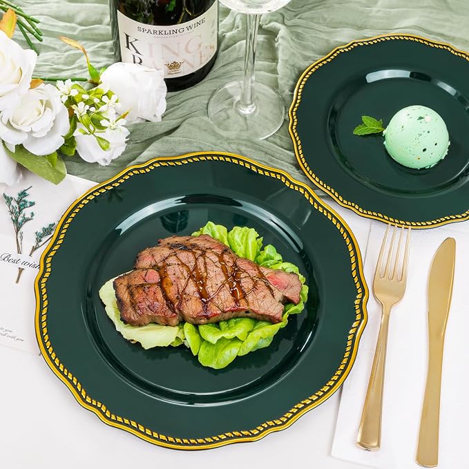 60 Pcs Green Gold Dinner Plates - Image 3