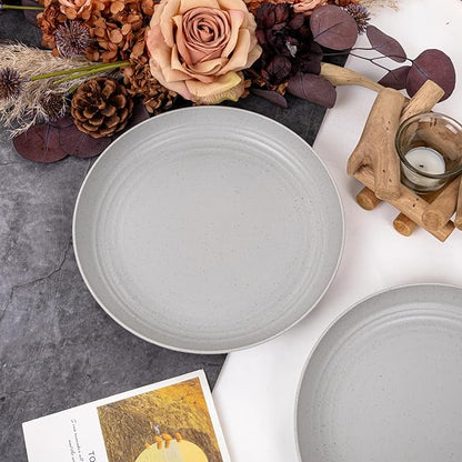 LIYH 20 Pcs Light Grey Wheat Straw Plastic Plates - 9 Inch Unbreakable Dinner Plates Reusable, Dishwasher & Microwave Safe, Lightweight Camping Outside Plate for Kitchen