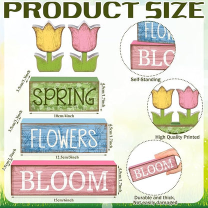 Moucuny 4 Pcs Spring Table Decor Wooden Tulip Spring Tiered Tray Decor Flowers - Image 2