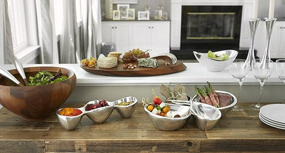 Nambé Triple Condiment Server – Alloy Trio Dish for Sauces, Dips & Snacks, Polished Mirror-Finish Bowls with Sculptural Design – 13" x 4.5", 6 Oz – Modern Serveware for Entertaining & Décor