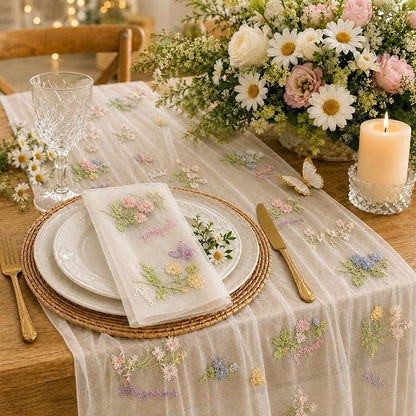 Wildflower Tulle Table Runner Butterfly Floral Wedding Party Home Decor | White by Unknown