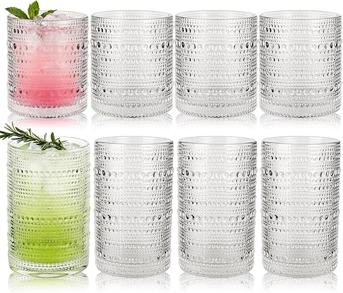 Hobnail Drinking Glasses Set of 8, 10 Oz Kitchen Water Glasses Cup & 12 Oz by Salpae