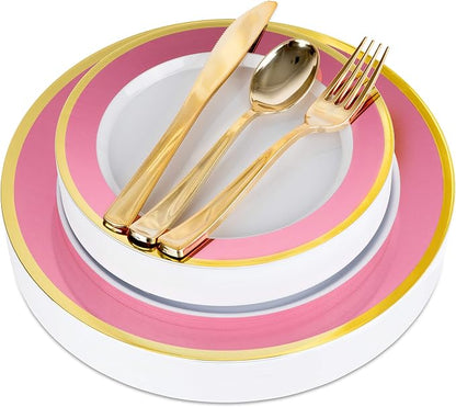 125-Piece White, and Gold Fancy Plastic Plates Disposable by StockYourHome