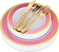 125-Piece White, and Gold Fancy Plastic Plates Disposable by StockYourHome