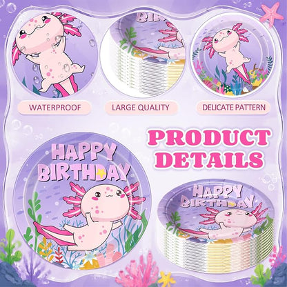 Gerrii 60 Pcs Axolotl Birthday Party Decorations 7 Inch Purple Axolotl Plates - Image 2