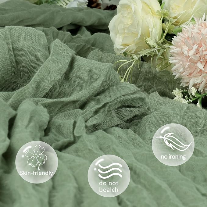 6 Pack Sage Green Cheesecloth Table Runner 35 x 120 Inch | Boho Gauze Cheese - Image 4