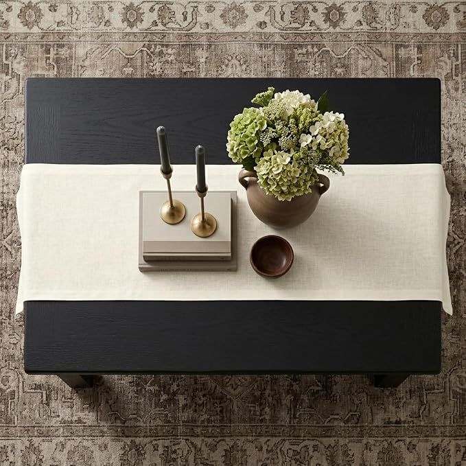 Solino Home 100% Linen Dining Table Runner Ivory Woven, Fete 14 x 60 in | Table - Image 2