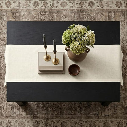 Solino Home 100% Linen Dining Table Runner Ivory Woven, Fete 14 x 48 in | Table - Image 4