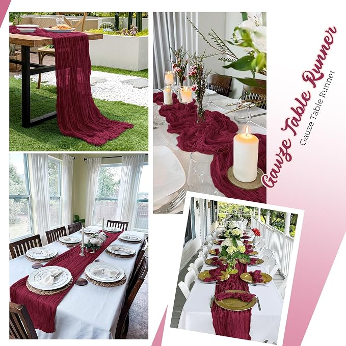 8 Pack Burgundy Cheesecloth Table Runners 20x120 Inch Gauze Table Runner 10FT - Image 5
