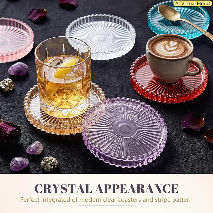 VIBRATITE 4 Inch Glass Coasters Set of 6, Crystal-Like Appearance - Image 4