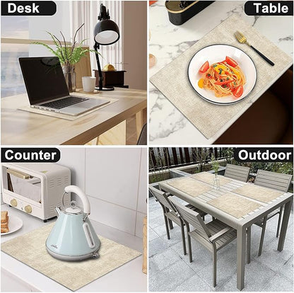 Leather Heat Resistant Placemats Set of 6 Waterproof Wipeable Washable PU Table Mats,Easy to Clean Anti-Slip Place Mats (Beige, 6)