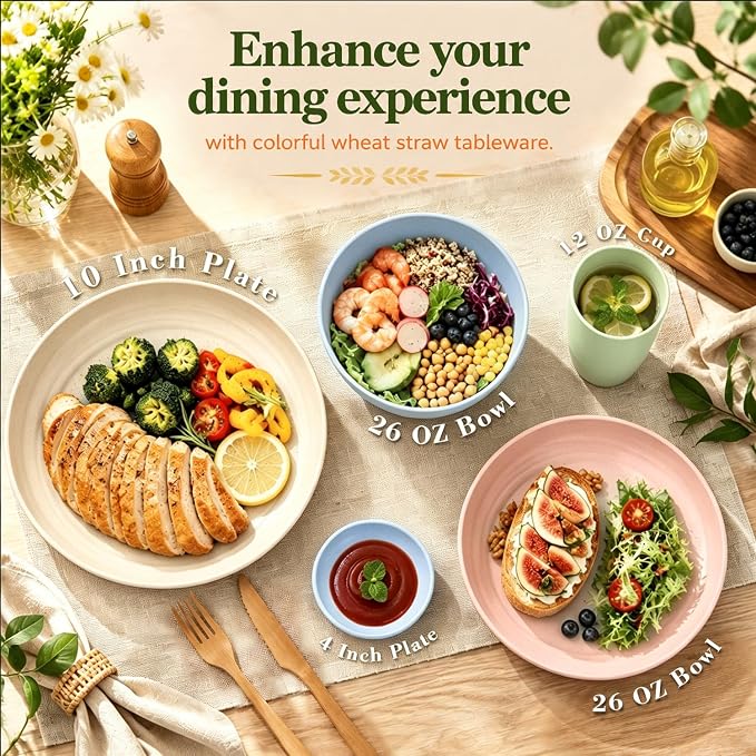 40PCS Dishes Set, Kids Plates and Bowls Set, Unbreakable Dinnerware Set | Wheat - Image 3