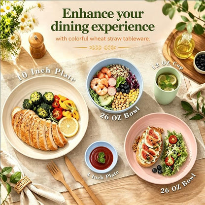 40PCS Dishes Set, Kids Plates and Bowls Set, Unbreakable Dinnerware Set | Wheat - Image 3