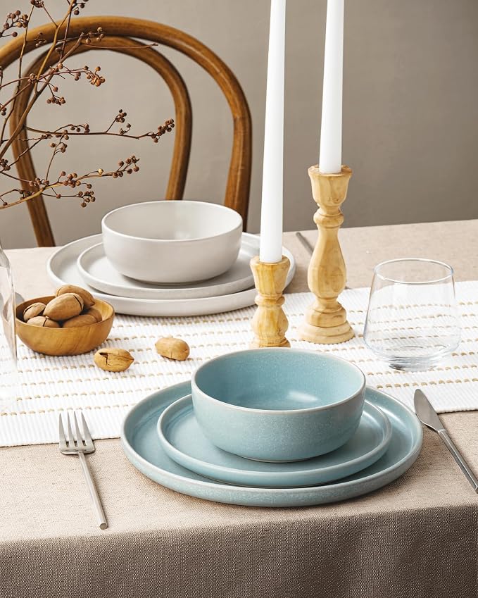 Famiware Milkyway 12-Piece Dinnerware Set, Matte Beige White & Light Blue | - Image 3