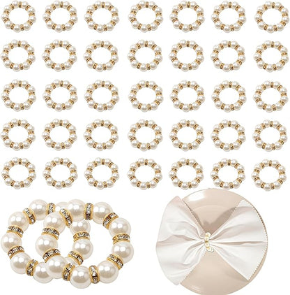 Petyoung 100Pcs Pearl Napkin Rings Set, Golden Elegant Pearl Napkin Holders, Delicate Serviette Buckles Napkin Rings for Wedding Thanksgiving Party Dinner Daily Table Decoration and Use
