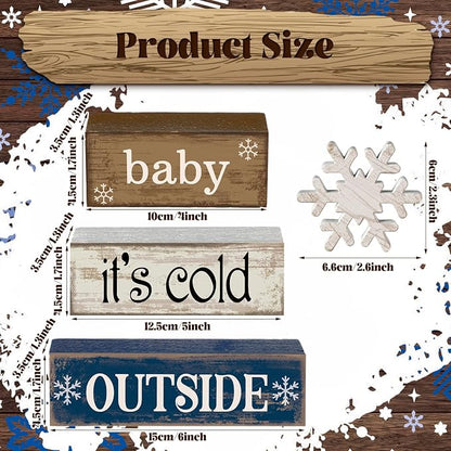 Moucuny 4 Pcs Christmas Table Decoration Winter Wooden Stacked Block, Baby It's - Image 2