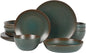 Bloomhouse - Two Time Oprah's Favorite Things Winner - Palermo Sun Double Bowl Stoneware Reactive Glaze Plates and Bowls Dinnerware Set - Agave Blue, Service for Four (16pcs)