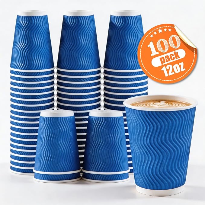 MOUMOULIFE 12 oz Disposable Paper Coffee Cups 100 Pack, Leak Proof Insulated - Image 2