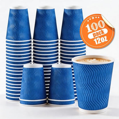 MOUMOULIFE 12 oz Disposable Paper Coffee Cups 100 Pack, Leak Proof Insulated - Image 2