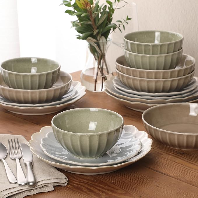Gibson Elite Malibu Shore 16 Piece Scallop Stoneware Reactive Glaze Ceramic - Image 6