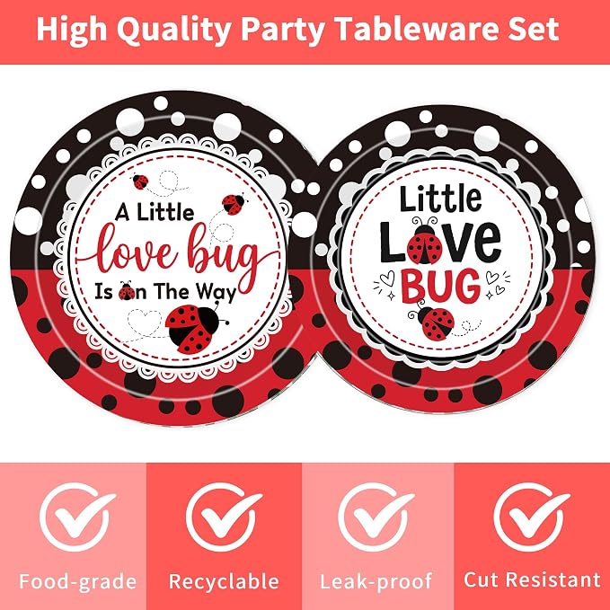 96 Pcs Love Bug Baby Shower Decorations, Lady Bug Tableware Set | Includes - Image 3