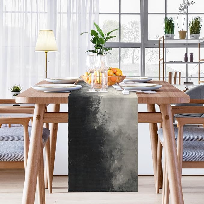 Emvency Table Runner, 13x72 Inch, Abstract Modern Black | And White Oil - Image 7