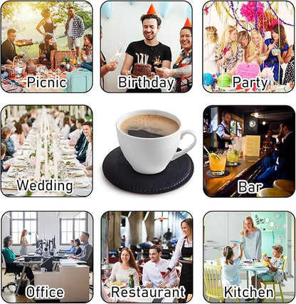 Custom Leather Coasters Set of 6 with Holder, Personalized Coasters with Logo Photo Text,Customized Coaster for Coffee Table Bar Wine Cup Kitchen Desktop Decor (Style 2)